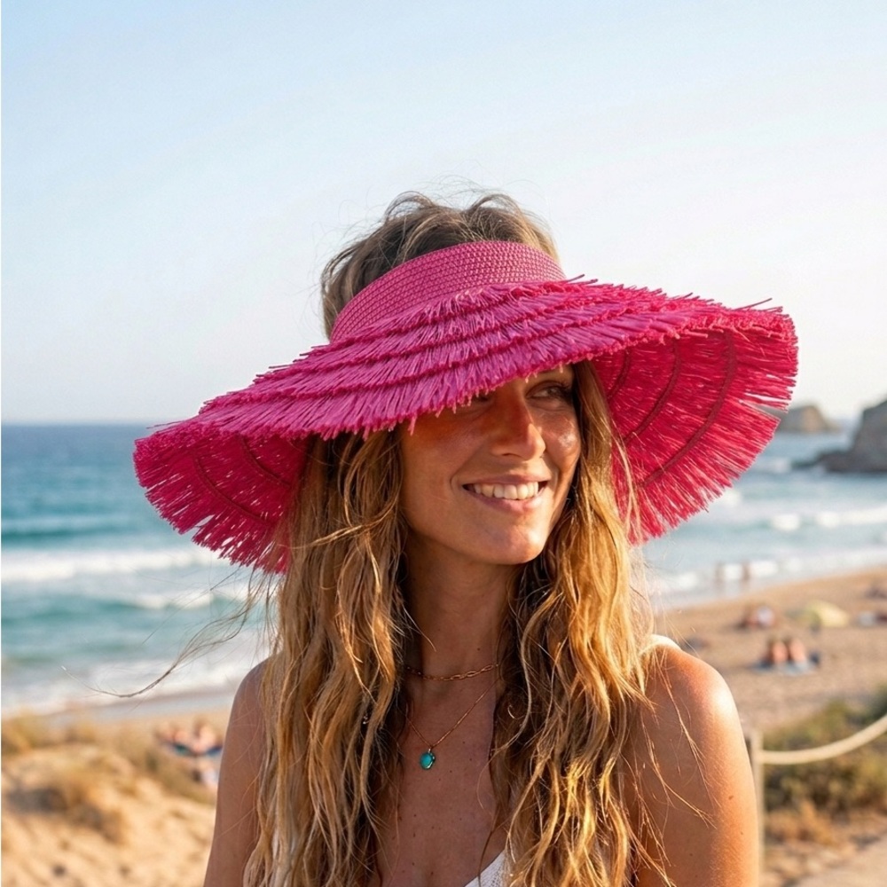 Women’s Pink Fringe Sun Hat - Boutique
